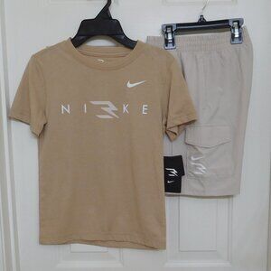 NWT 2pc Nike 3 Brand Beige Shirt & Cargo Pocket Shorts sz Small